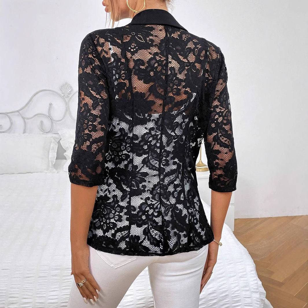 Damen Blazer mit Spitzenärmel und eleganter Passform R&B