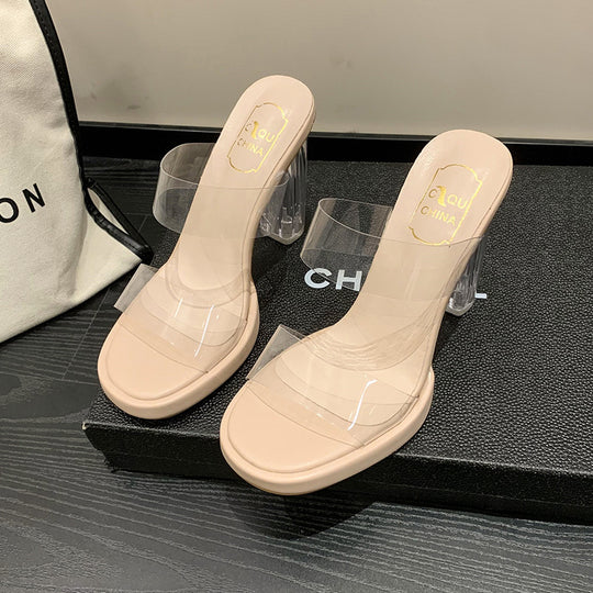 Damen transparente Plateau-Sandalen mit glänzendem Blockabsatz R&B