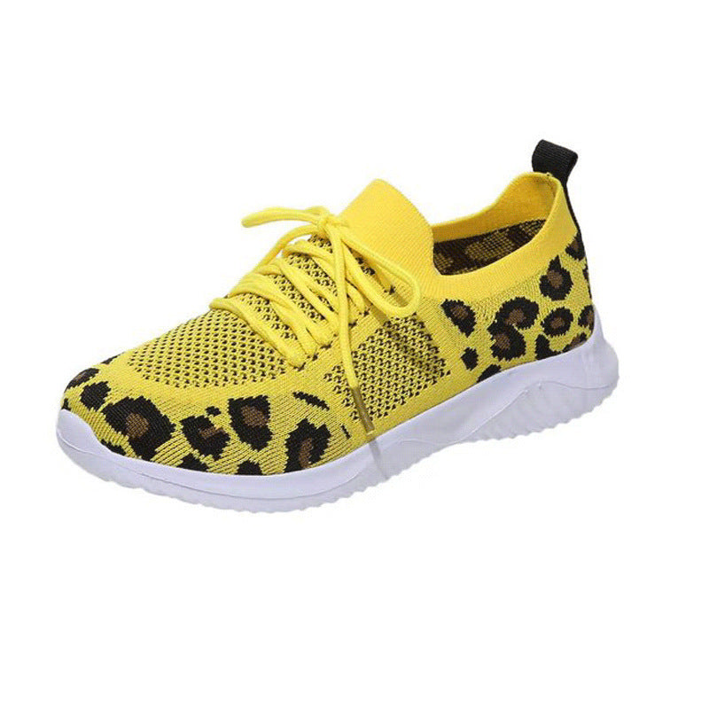 Damen nan atmungsaktiver Strick-Sneaker mit elastischem Einstieg, gepolstertem Komfortfußbett und Animalprint-Fersenbesatz R&B