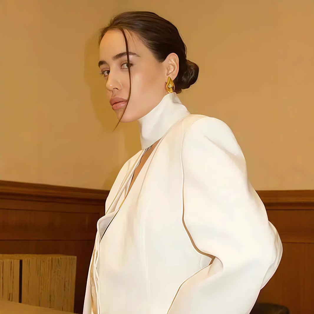 Damen Blazer-Kleid mit tiefem V-Ausschnitt und eleganten langen Ärmeln R&B