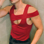 Herren nan asymmetrisches ärmelloses Tanktop mit ausgeschnittenem Einsatz aus Baumwoll-Elasthan R&B