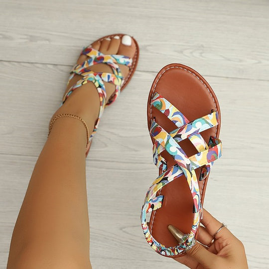 Damen Elegante und bequeme Riemchen-Sandalen mit floralem Muster R&B