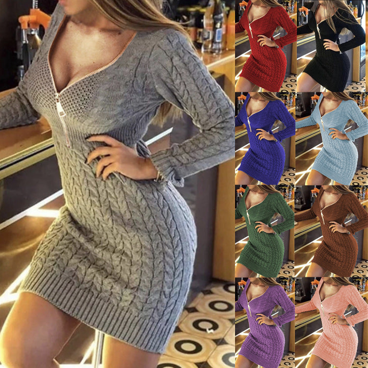 Damen Strickkleid mit hochwertigem Zipperdesign und strukturiertem Rautenmuster R&B