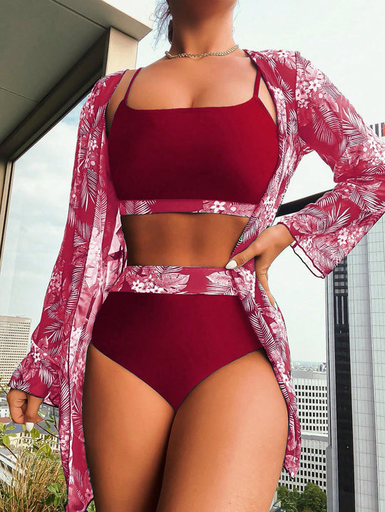 Damen Raffiniertes Bikini-Set mit transparentem Wickeltuch R&B