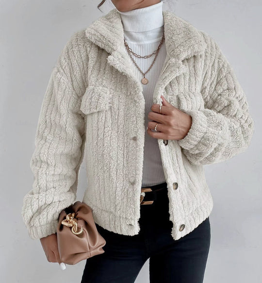 Damen kuschelige Overshirtjacke mit strukturiertem Fell R&B