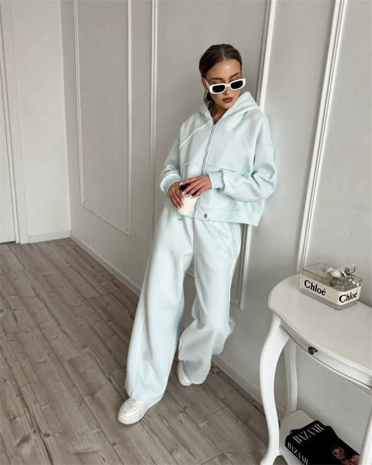 Damen sportlicher Kapuzenjacken- und Jogginghosen-Set mit modernem Design und praktischen Taschen R&B