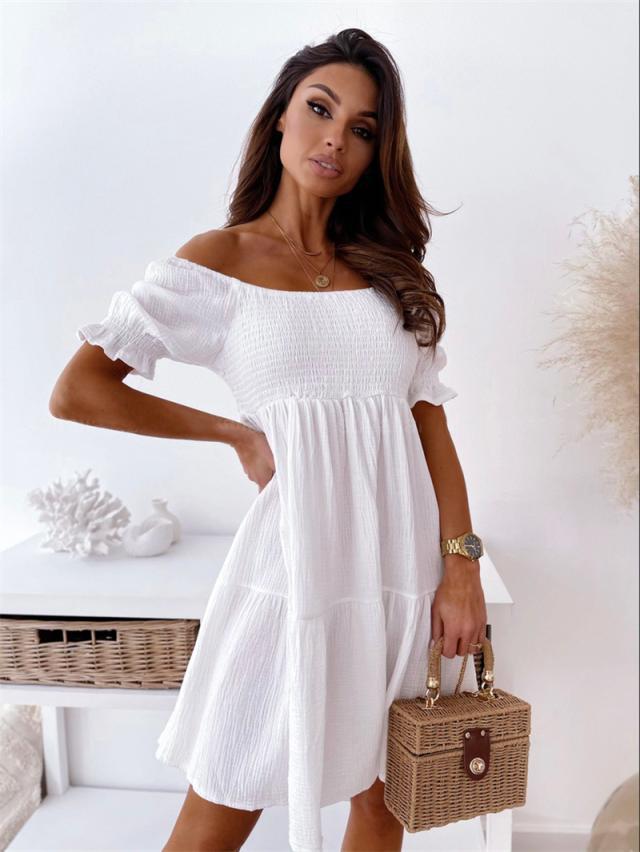 Damen luftiges Sommerkleid mit Off-Shoulder und Rüschendetails R&B