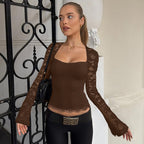 Damen Elegantes Oberteil mit Spitzendetails R&B