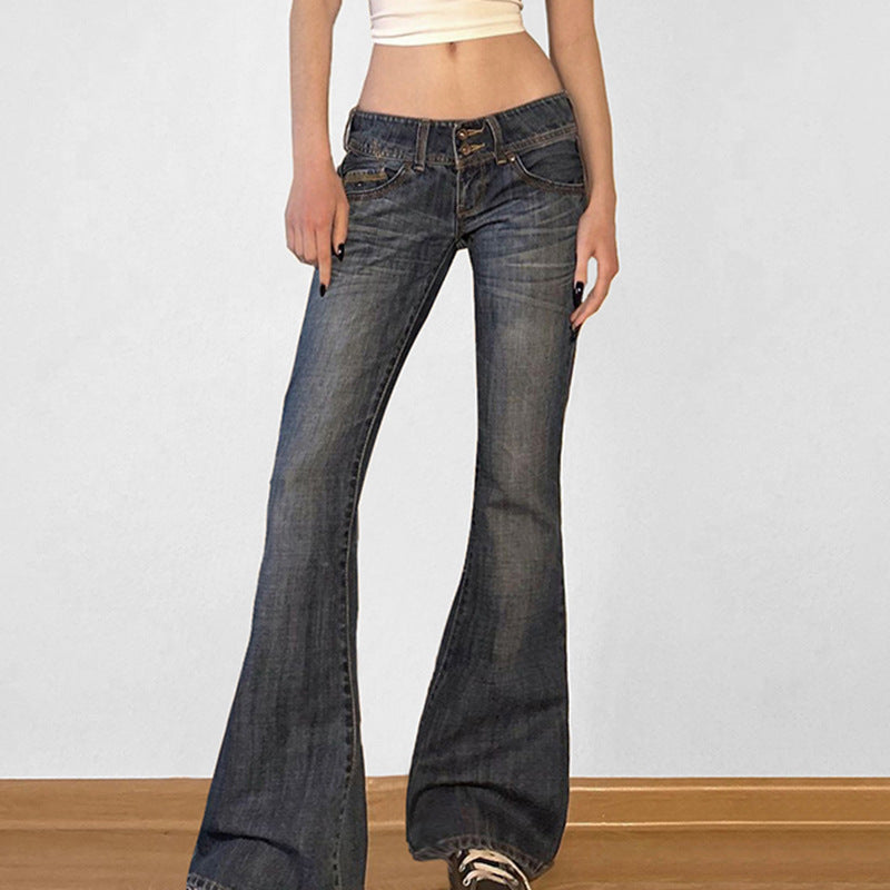 Damen Flared Jeans mit hohem Taillenbund und modischen Details R&B