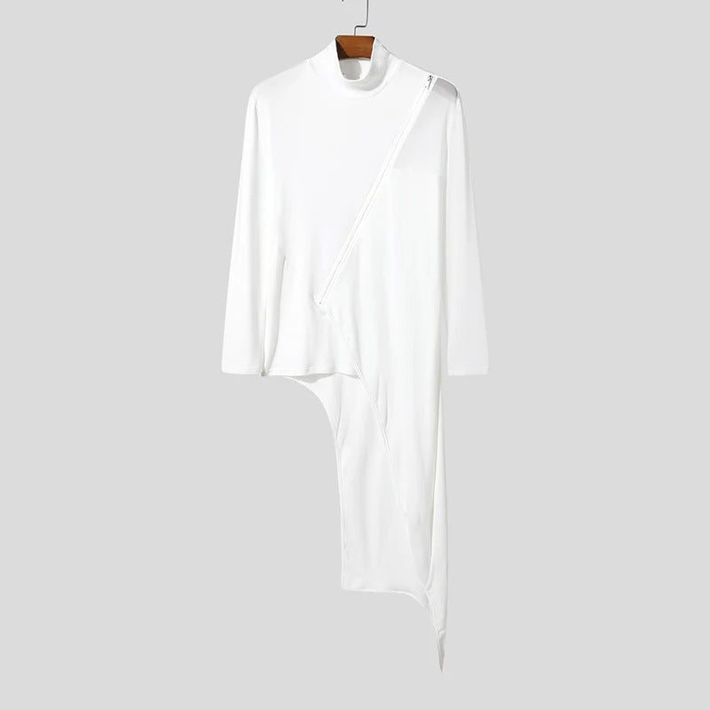 Damen nan avantgardistisches Longshirt mit schrägem Reißverschluss, Stehkragen und unregelmäßigem Zipfelsaum R&B
