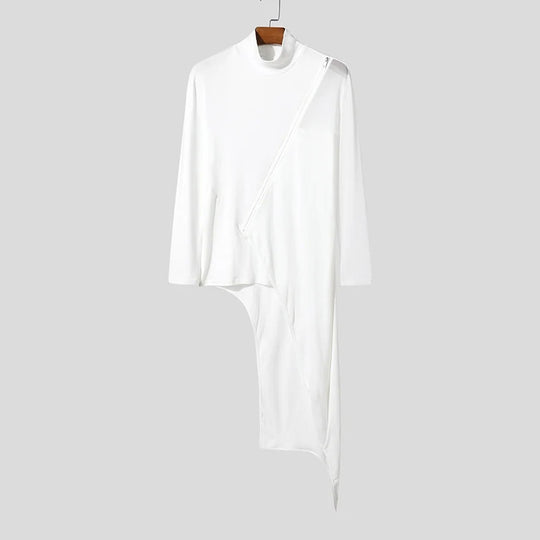 Damen nan avantgardistisches Longshirt mit schrägem Reißverschluss, Stehkragen und unregelmäßigem Zipfelsaum R&B