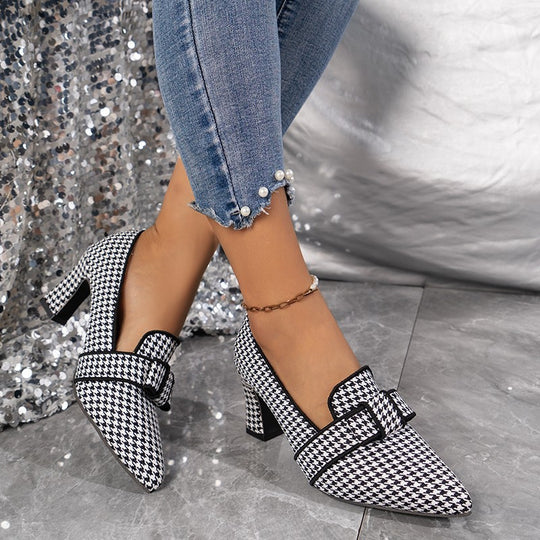 Damen elegante Pumps mit ausgefallenem Karomuster und modischem Schleifendesign R&B