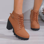 Damen Schnürstiefeletten mit Blockabsatz und Reißverschluss R&B