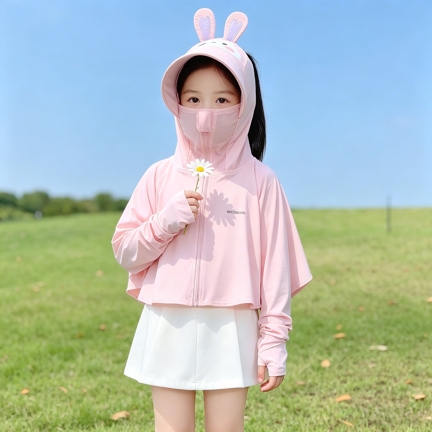 Unisex nan UV-Schutz Kapuzenjacke für Kinder mit leichtem, atmungsaktivem A-Linien Schnitt und Daumenlöchern  R&B