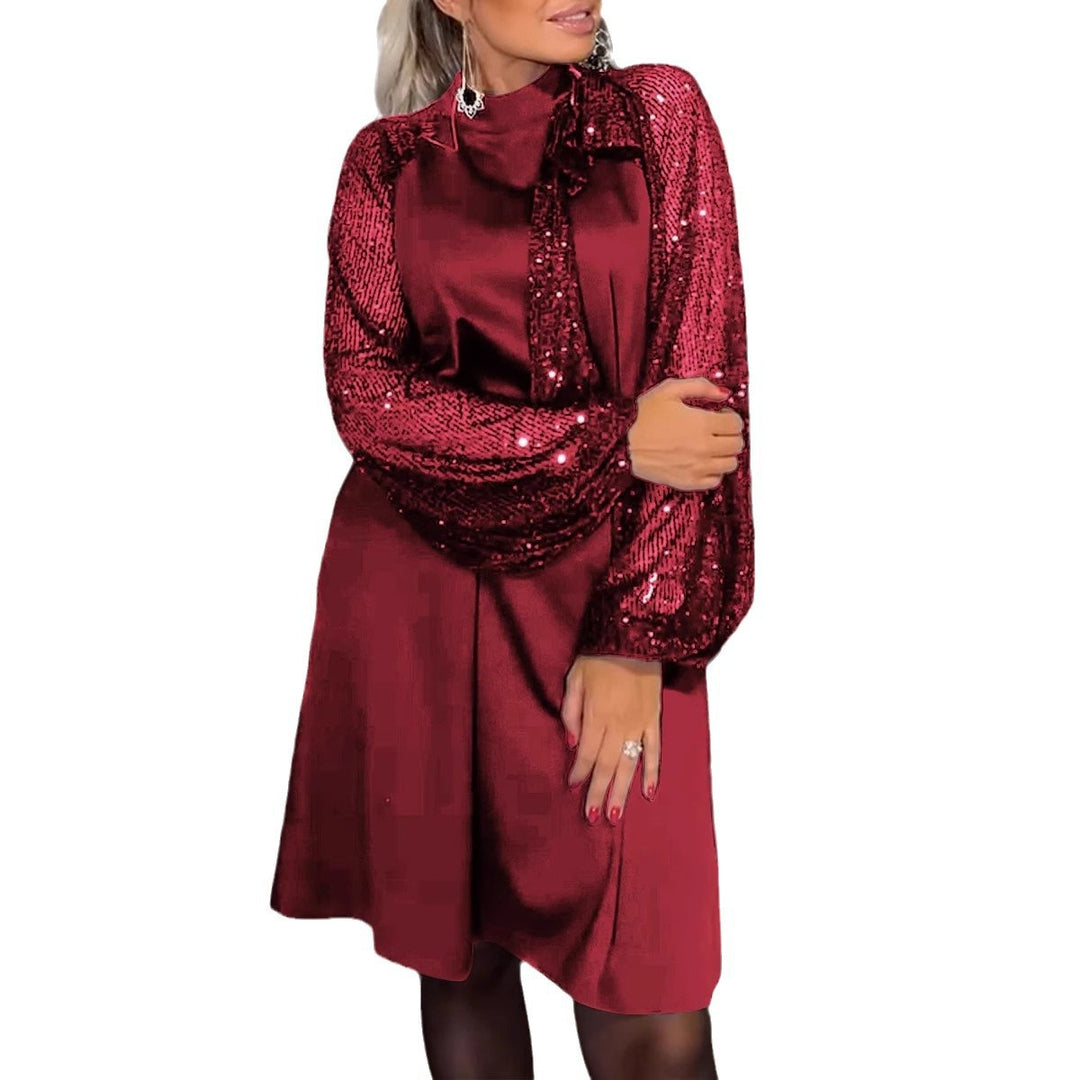 Damen Elegantes Kleid mit glitzernden Ärmeln und festlichem Kragen R&B