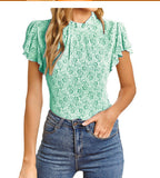 Damen elegantes Blusenshirt mit Rüschendetails und floralem Muster R&B