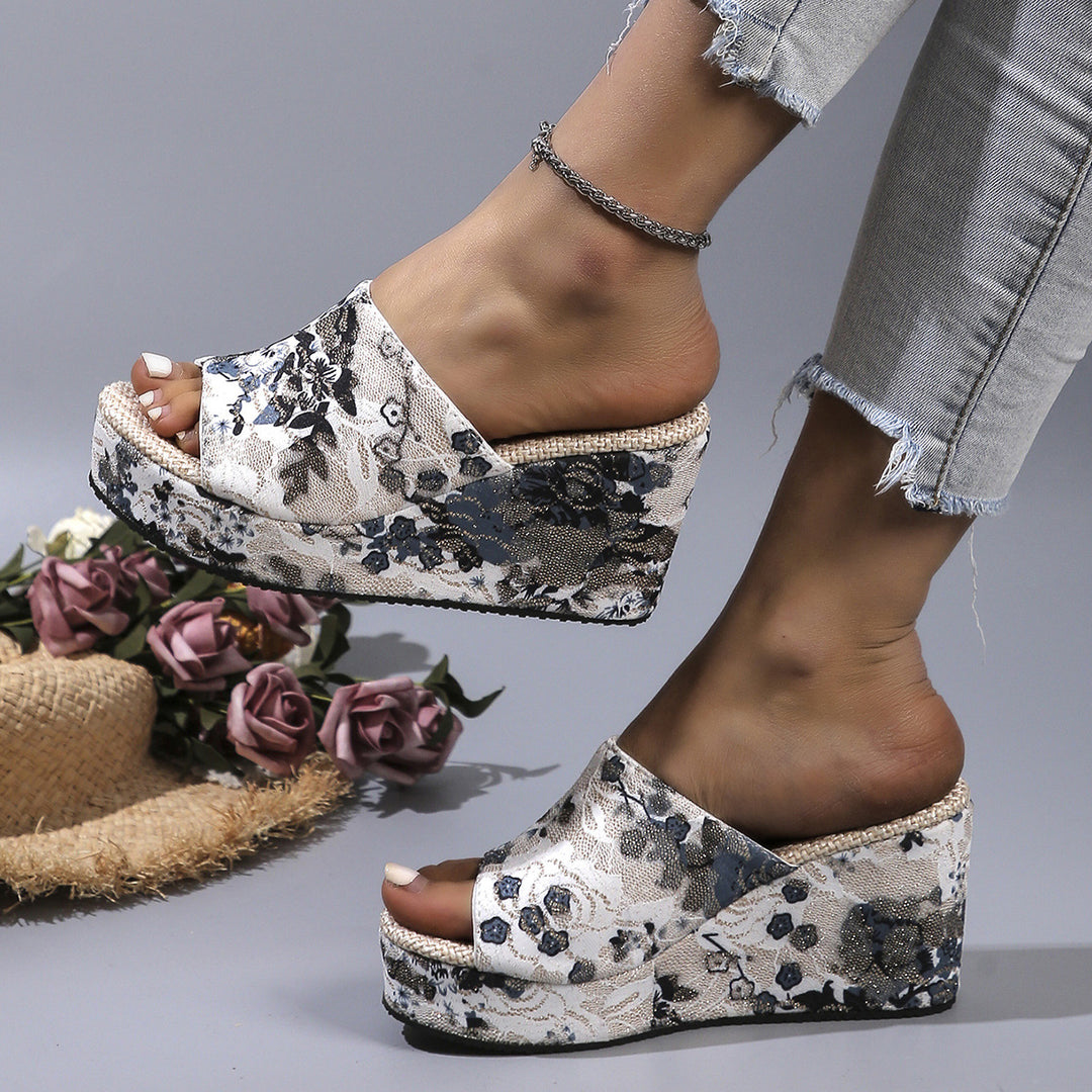 Damen Wedge-Pantoletten mit floralem Print und rutschfester Sohle R&B