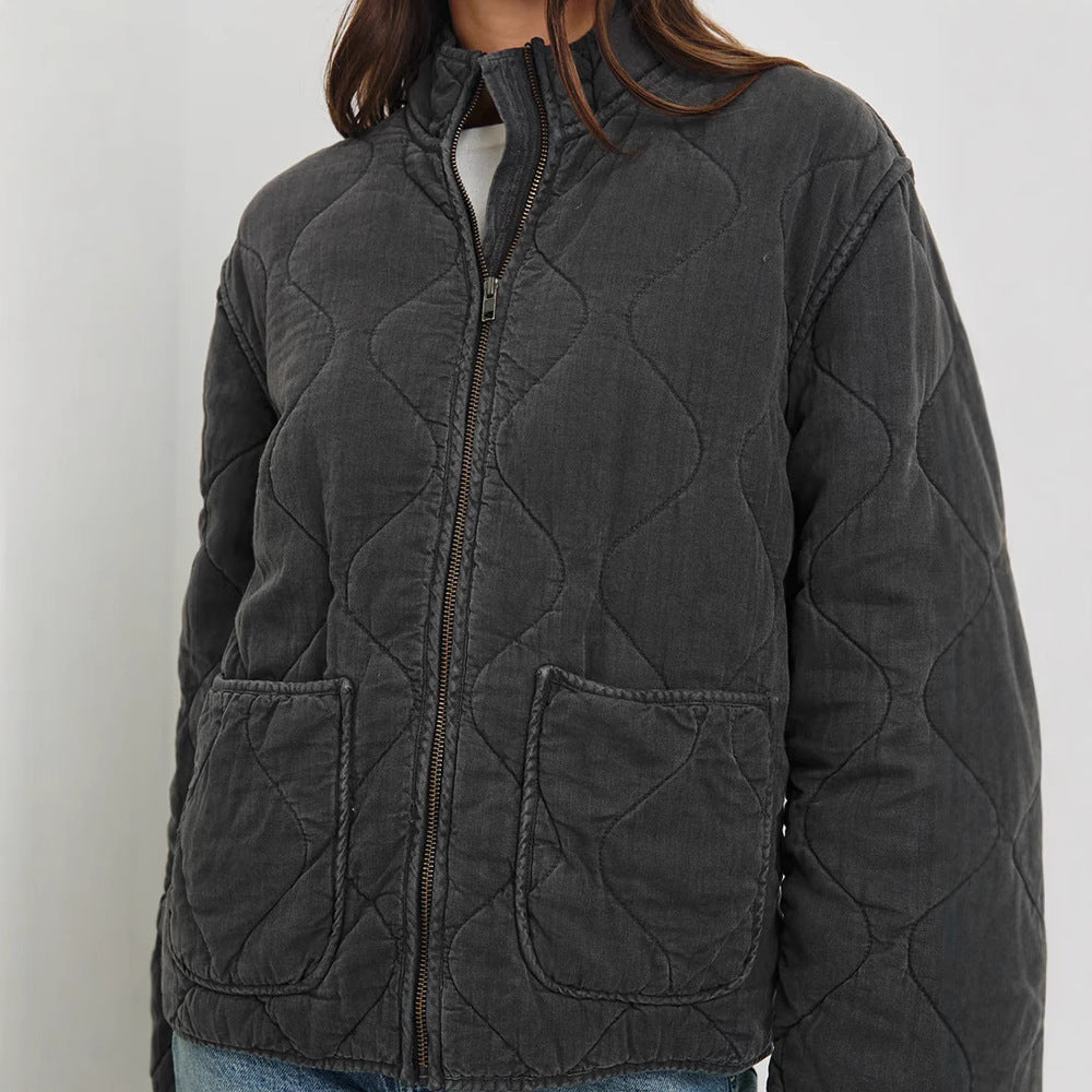 Damen gesteppte Utility-Jacke mit praktischen Taschen und hohem Kragen R&B