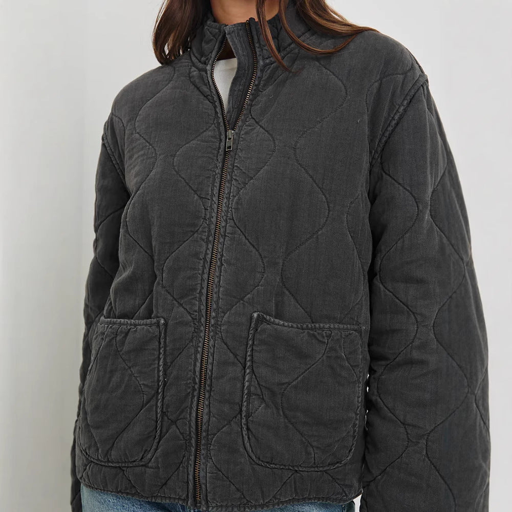 Damen gesteppte Utility-Jacke mit praktischen Taschen und hohem Kragen R&B