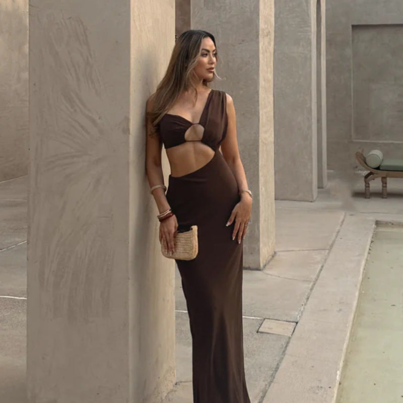 Damen Figurbetontes Maxikleid mit asymmetrischem Schnitt und Cut-Out-Details R&B