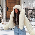 Damen luxuriöse Kunstpelzjacke mit voluminösen Ärmeln R&B