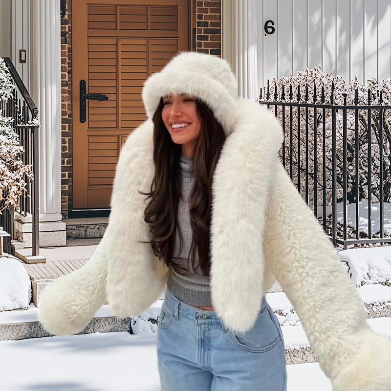 Damen luxuriöse Kunstpelzjacke mit voluminösen Ärmeln R&B