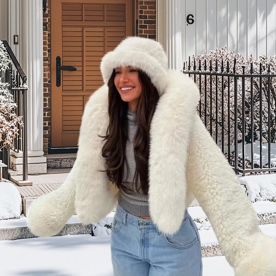 Damen luxuriöse Kunstpelzjacke mit voluminösen Ärmeln R&B
