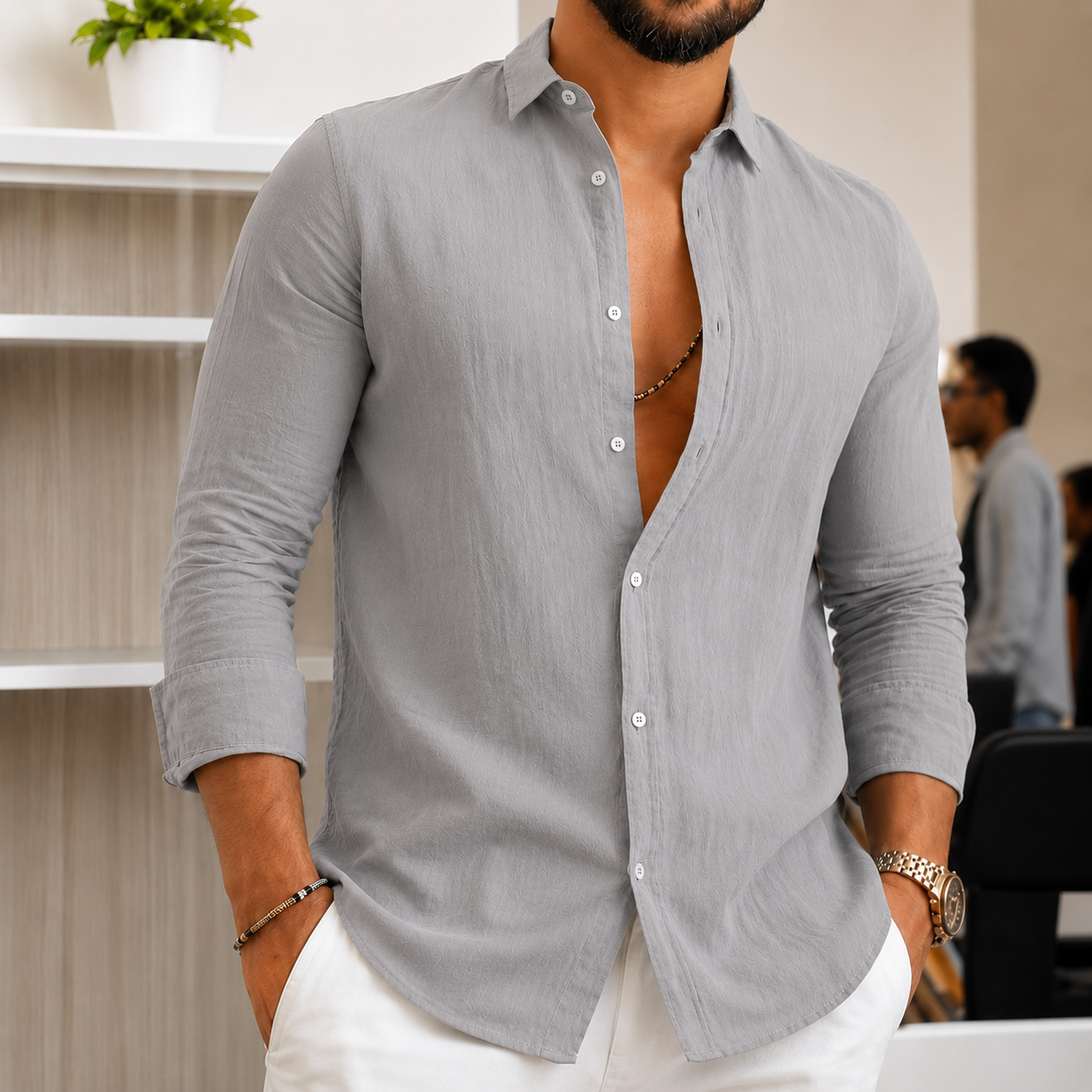 Herren Leichtes Leinenhemd R&B