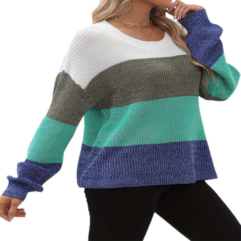 Damen lässiger Strickpullover mit modischem Farbmix und weitem Schnitt R&B
