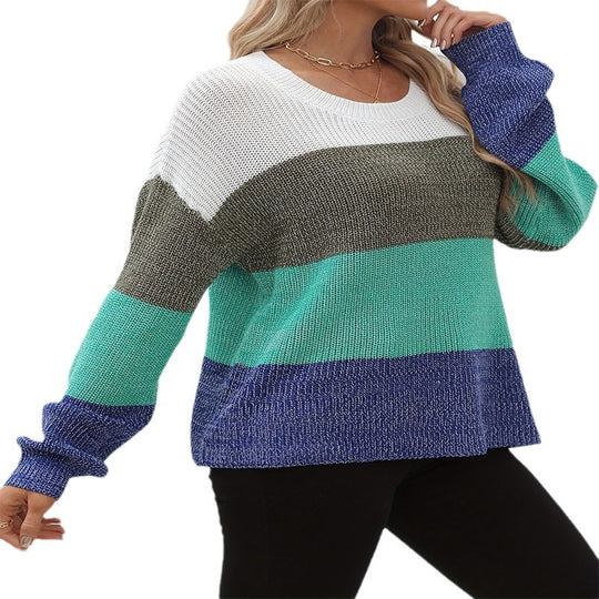 Damen lässiger Strickpullover mit modischem Farbmix und weitem Schnitt R&B