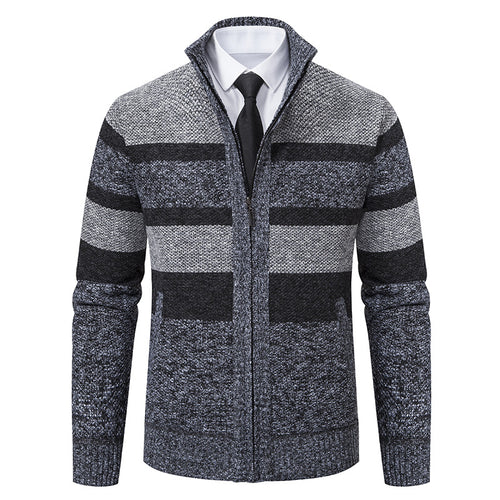 Herren Strickjacke mit Stehkragen und modernem Streifenmuster R&B