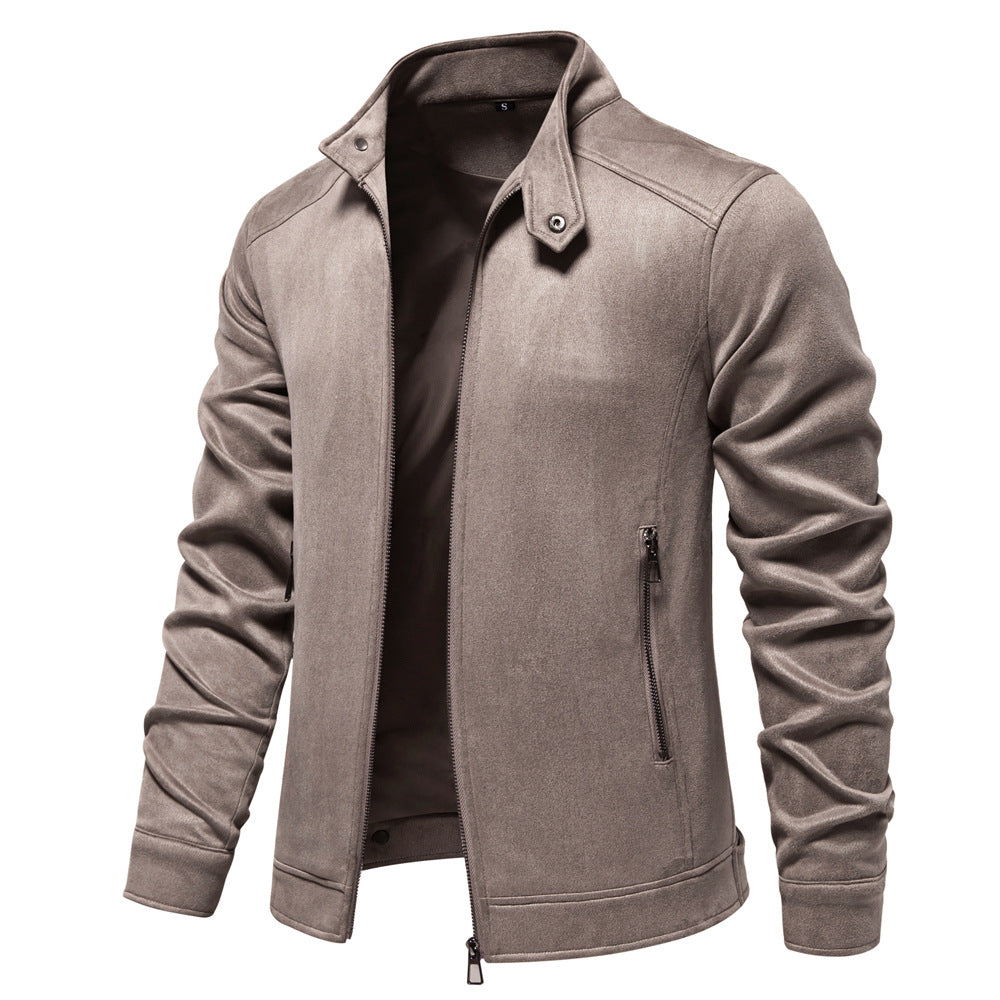 Herren trendige Kunstlederjacke mit modernem Stehkragen und praktischen Taschen R&B