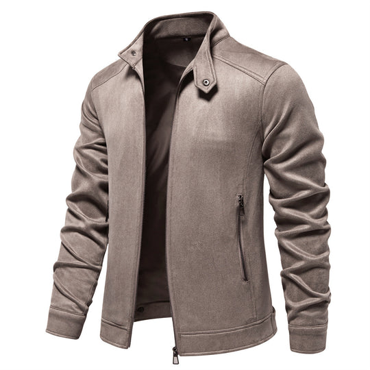 Herren trendige Kunstlederjacke mit modernem Stehkragen und praktischen Taschen R&B