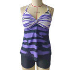 Damen Tankini-Oberteil mit gestreiftem Muster und bequemen Shorts R&B