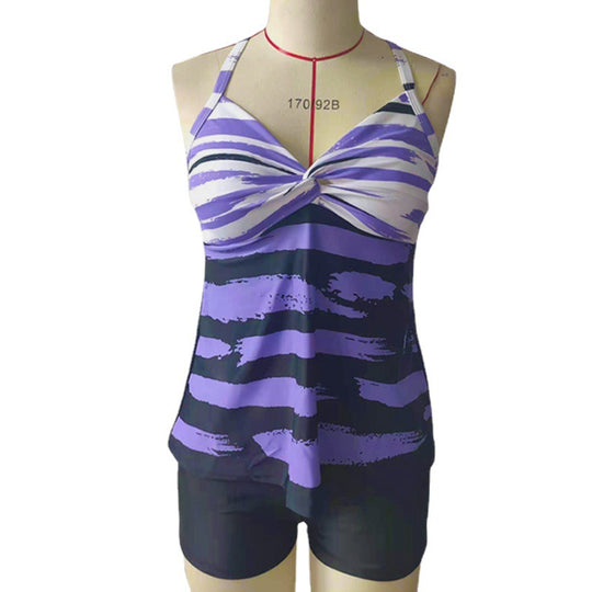 Damen Tankini-Oberteil mit gestreiftem Muster und bequemen Shorts R&B