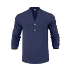 Herren Langarm-Henley-Shirt mit bequemen Knöpfen und lässigem Schnitt R&B