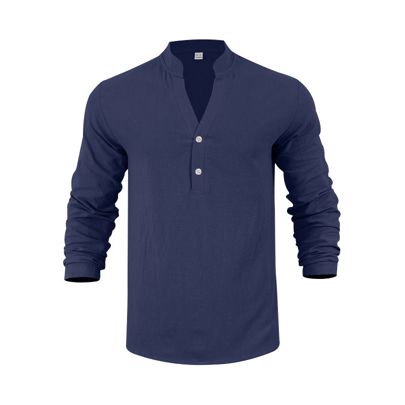 Herren Langarm-Henley-Shirt mit bequemen Knöpfen und lässigem Schnitt R&B