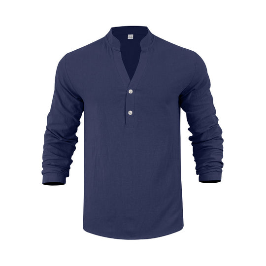 Herren Langarm-Henley-Shirt mit bequemen Knöpfen und lässigem Schnitt R&B