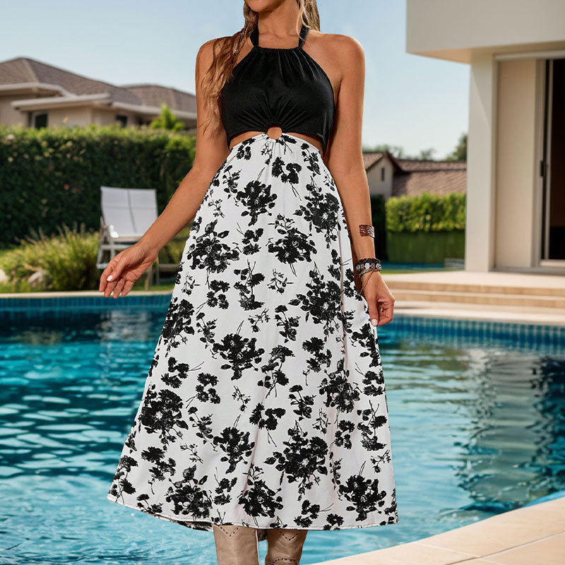 Damen Maxikleid mit raffiniertem Cut-Out und floralem Design R&B