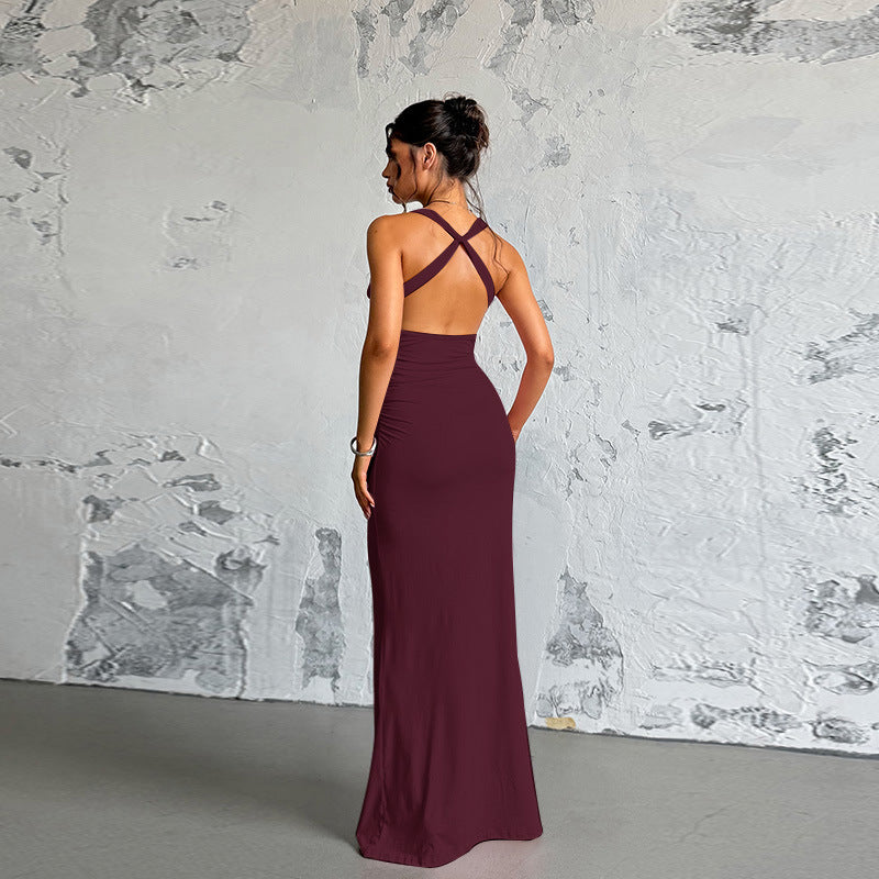 Damen Elegantes Maxikleid mit gerafftem Oberteil