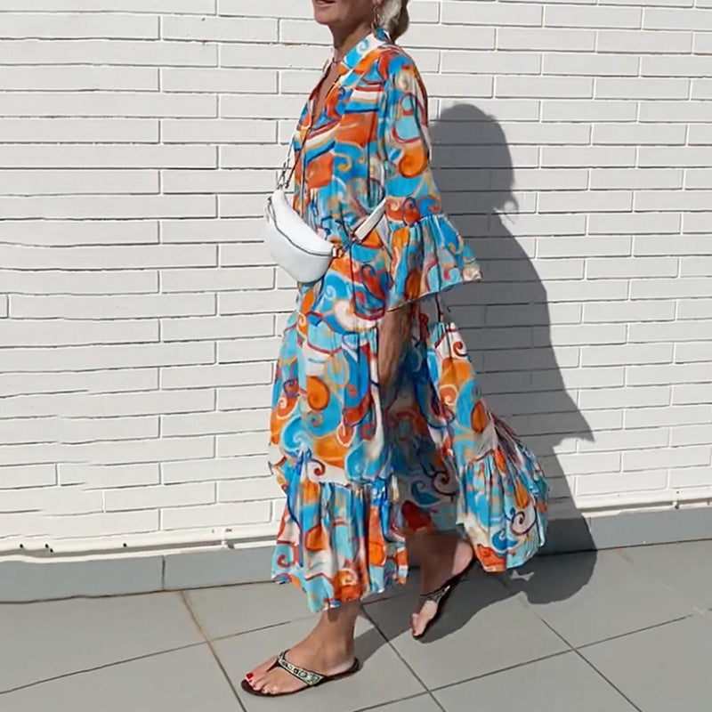 Damen luftiges Maxikleid im bunten Swirl-Design Heidi-Mode