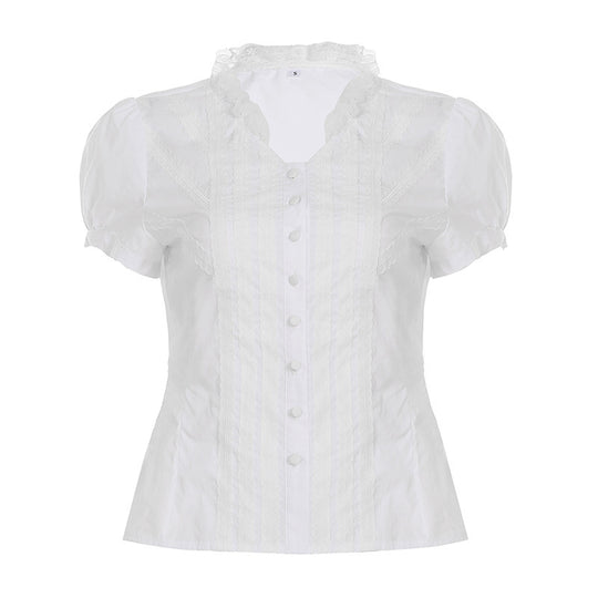 Damen Elegantes Blusenoberteil mit Rüschendetails und Knopfleiste R&B