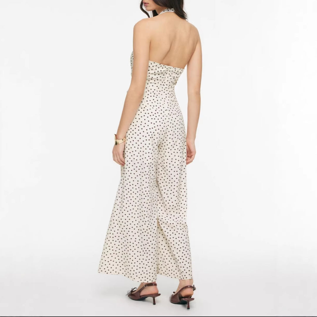 Damen eleganter Jumpsuit mit tiefem Ausschnitt und schwingendem Bein R&B