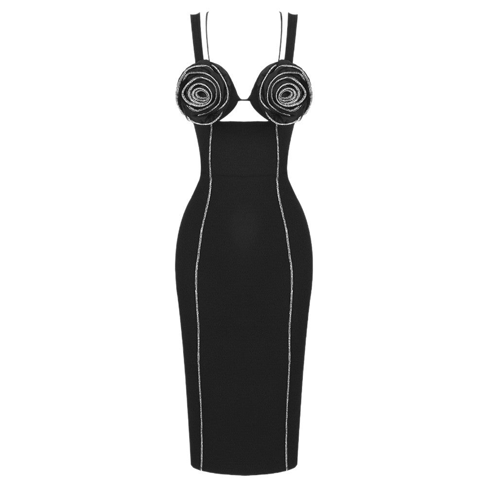 Damen figurbetontes Kleid mit floralem Spitzenbesatz und elegantem Schnürdetail R&B