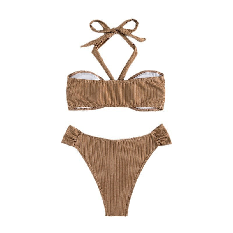 Damen Bandeau-Bikini mit strukturiertem Design und seitlichen Schnürungen