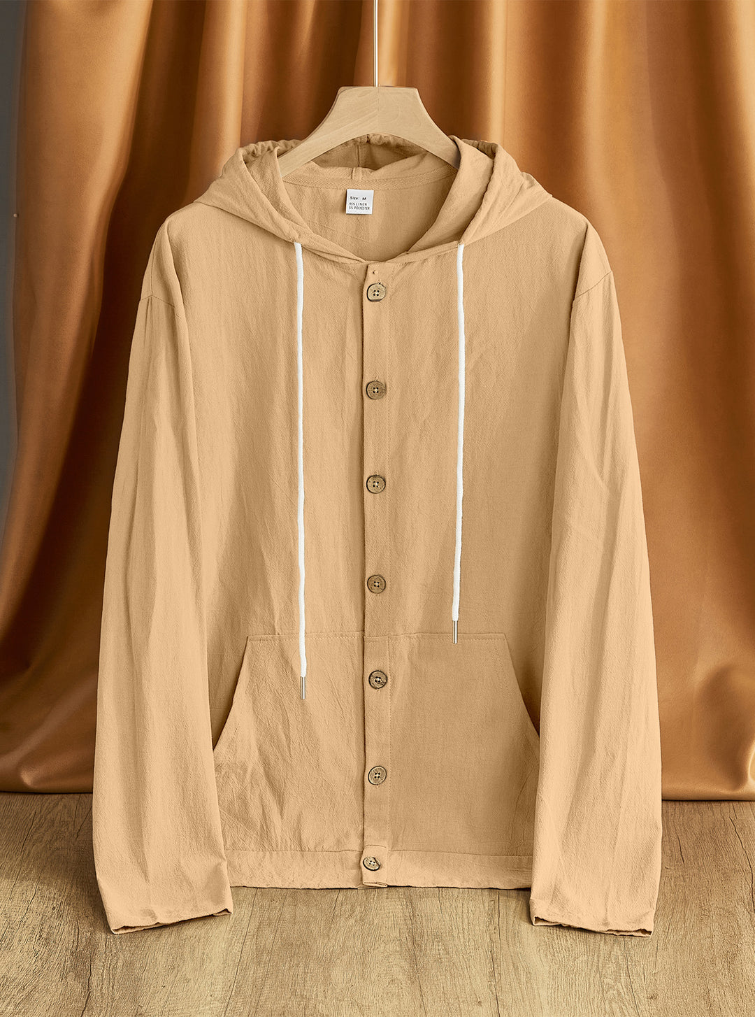 Herren nan leichte Kapuzenjacke mit Knopfleiste, Kängurutasche und Tunnelzug R&B