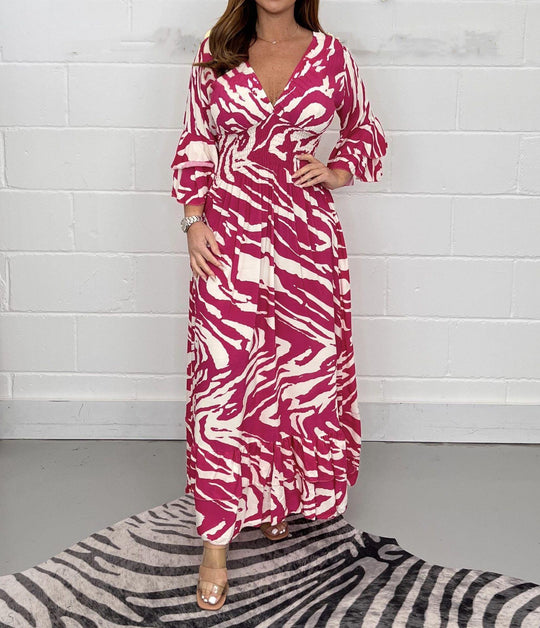 Damen Maxikleid mit tiefem V-Ausschnitt und fließendem Schnitt R&B