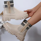 Damen Biker-Stiefel mit elastischem Strickansatz und robustem Profil R&B