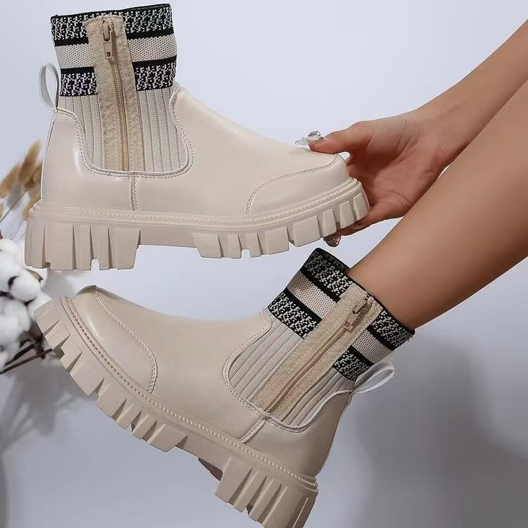 Damen Biker-Stiefel mit elastischem Strickansatz und robustem Profil R&B