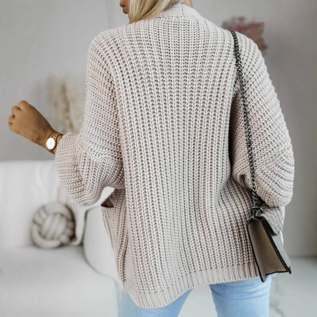 Damen lässige Strickjacke mit großen Taschen und lockerer Passform R&B